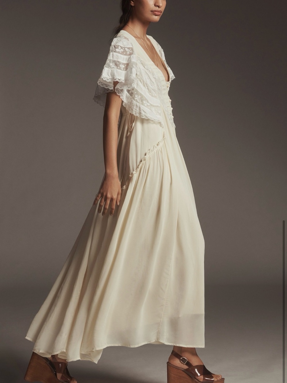 Anthropologie Ivory Flutter-Sleeve Maxi Dress - Picture 3 of 5
